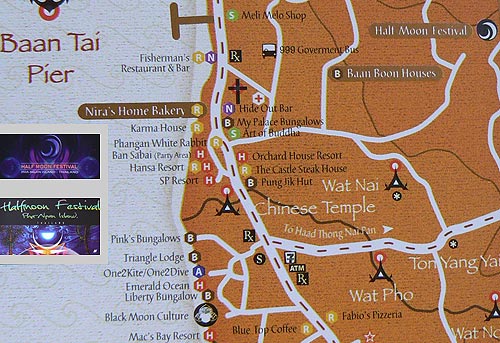 Карта Black Moon Party и Half Moon Festival - пляж Baan Tai.