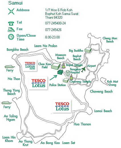 Расположение Tesco Lotus на Самуи